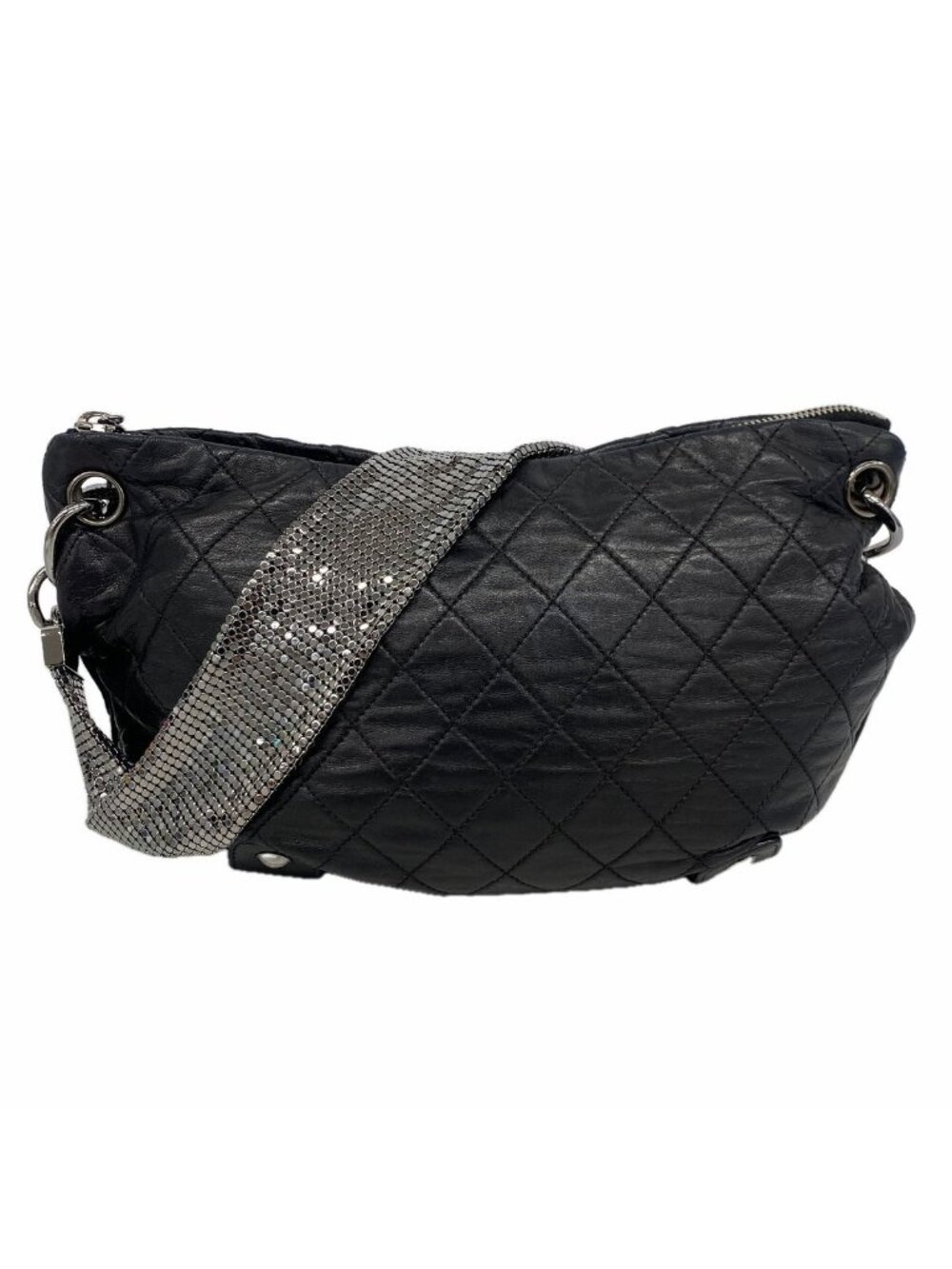 Chanel Shoulder Bag Quilted Lambskin Black Silver